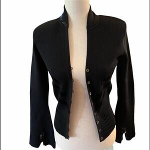 Cache black sweater sequin embellishments collar sleeve and‎ front. S